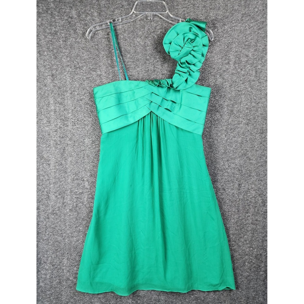 Max and Cleo Dress Womens 8 XGX6K220-310 Emerald Green One Shoulder Rosette NEW